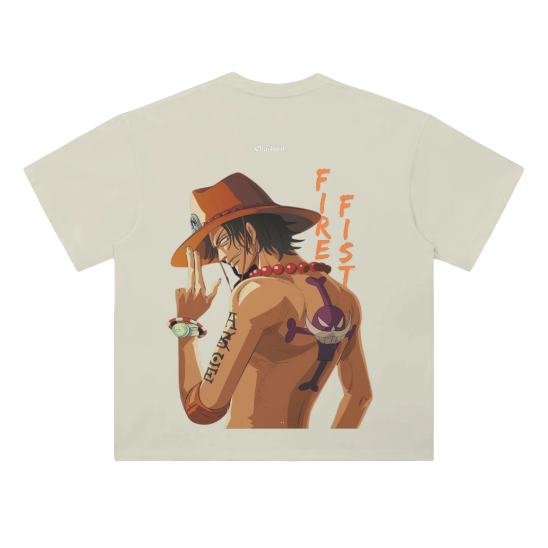 Fire Fist Ace One Piece Anime Beige T-Shirt Back - Premium Anime Streetwear by Obashiro