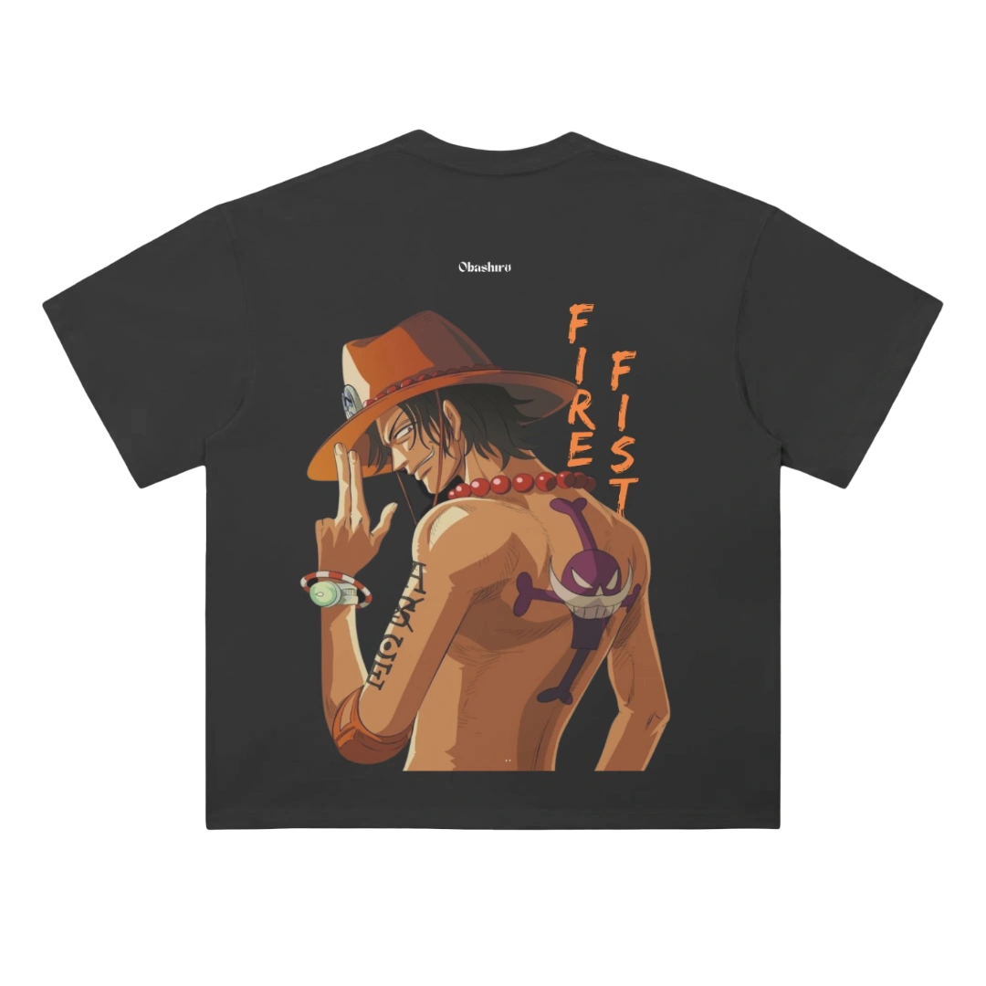 Fire Fist Ace One Piece Anime Black T-Shirt Back - Premium Anime Streetwear by Obashiro